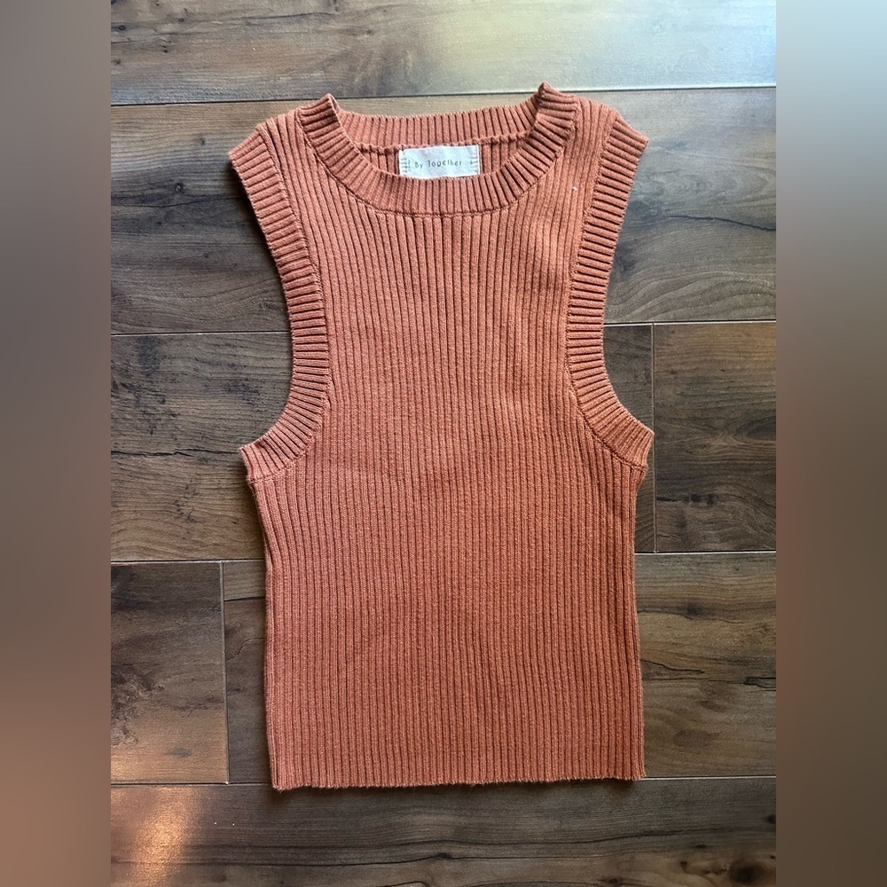 By Together Ribbed Sweater Tank | Size S | Rust / Cinnamon Brown